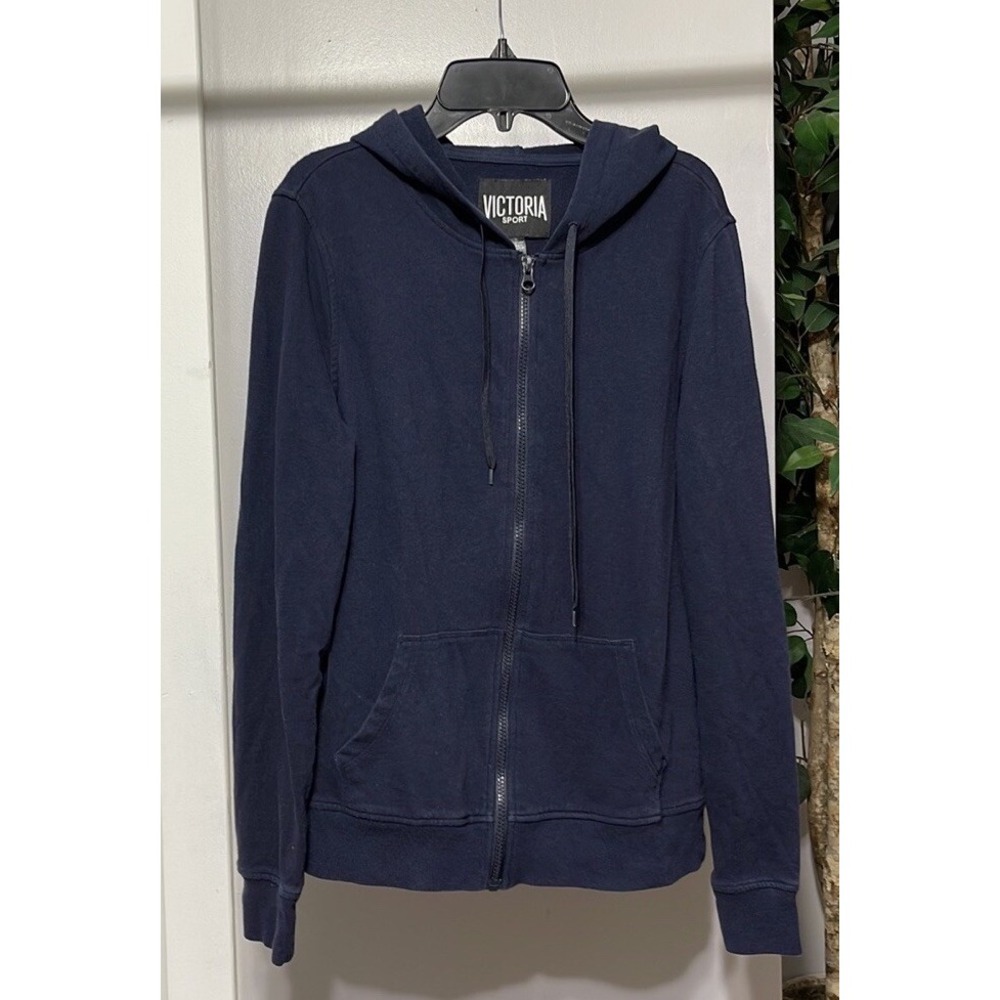 Victoria Sport Womens Navy Blue Full Zip Logo Back Hoodie Sweatshirt Size S